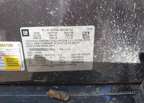 2017 Chevrolet Traverse 1Lt z USA, uszkodzony, nr VIN 1GNKVGKD6HJ211056